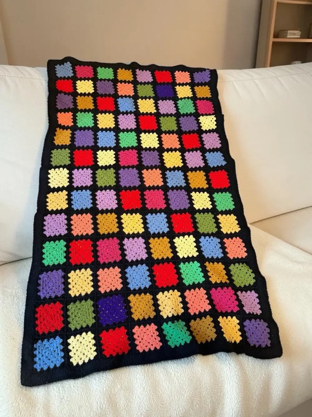ROSEANNE GRANNY SQUARE AFGHAN Handmade Crochet Blanket Multi Color FAST SHIP
